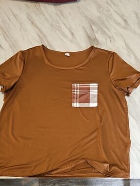 Women's Rust Plaid Pocket Short Sleeve Tee